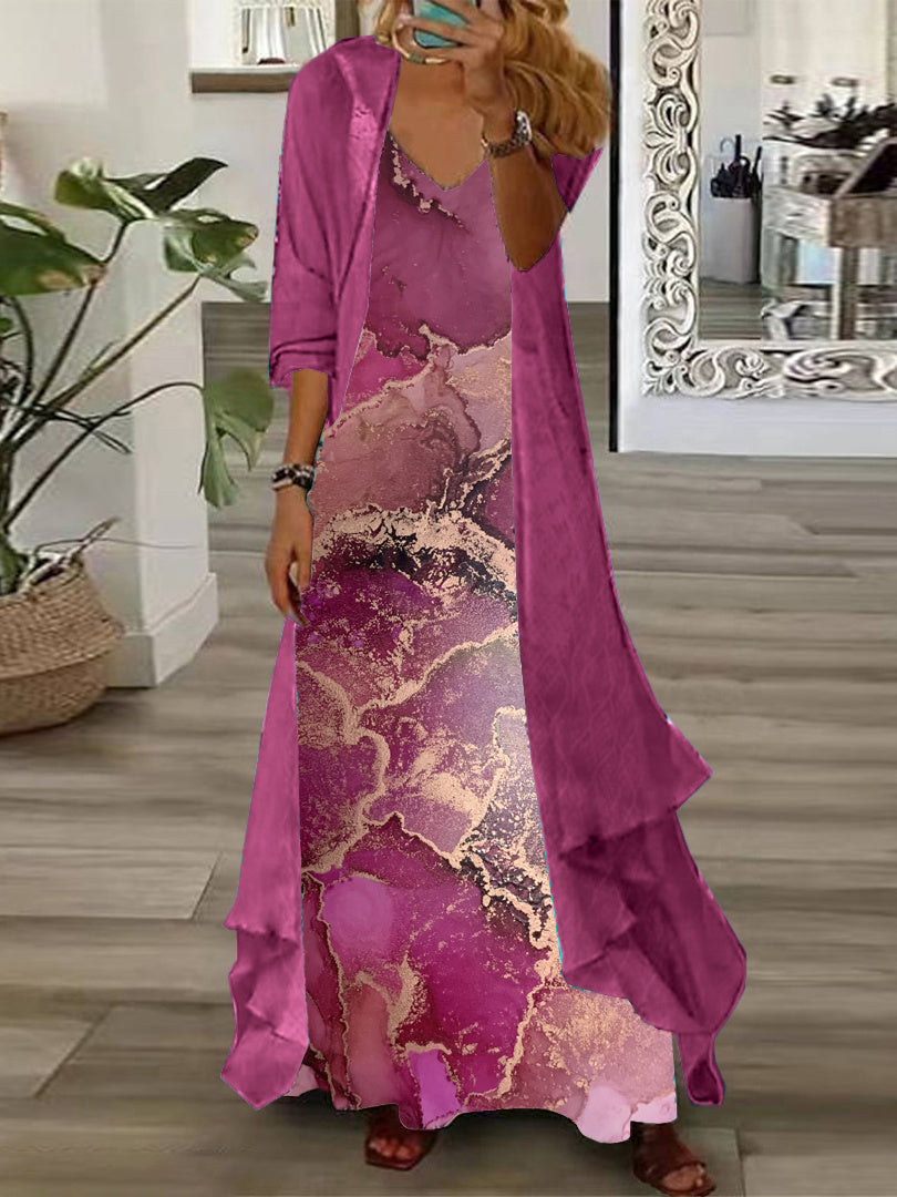 Women Half Sleeve V-neck Solid Color Dress