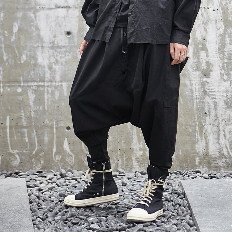 Dawfashion-Original New Dark Japanese Yoji Yamamoto Big Crotch Buckle Stitching Trendy Casual Pants-Yamamoto Diablo Clothing