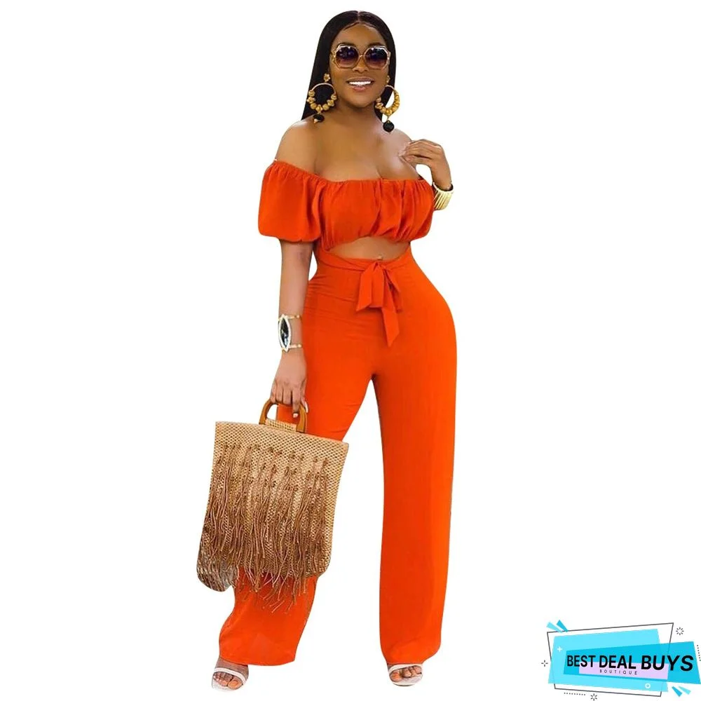 Solid Color Backless Shoulder One-piece Casual Wide-leg Pants