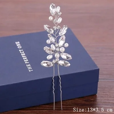 Metadun Women Hairpins Wedding Hair Pins Bridal Hair Accessories Pearl Crystal Silver Color Hairpin Bridal Ornament Wedding Hair Jewelry