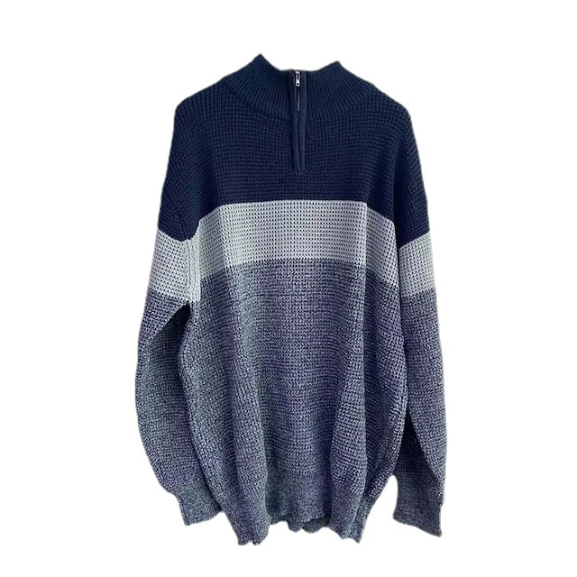 Wongn Wongn Men's Casual Sweater Knit Pullover Polo Type Long Sleeve Zip Collar Large Size Men's Wear