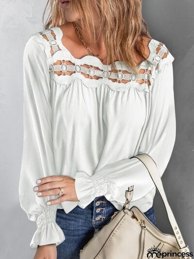 Cutout Square Neck Long Sleeve Blouse
