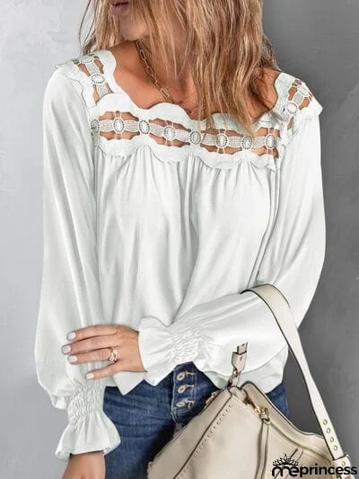 Cutout Square Neck Long Sleeve Blouse