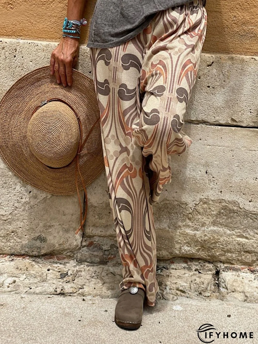 Casual Abstract Autumn Daily Mid Waist Straight pants Long H-Line Regular Size Casual Pants for Women | IFYHOME