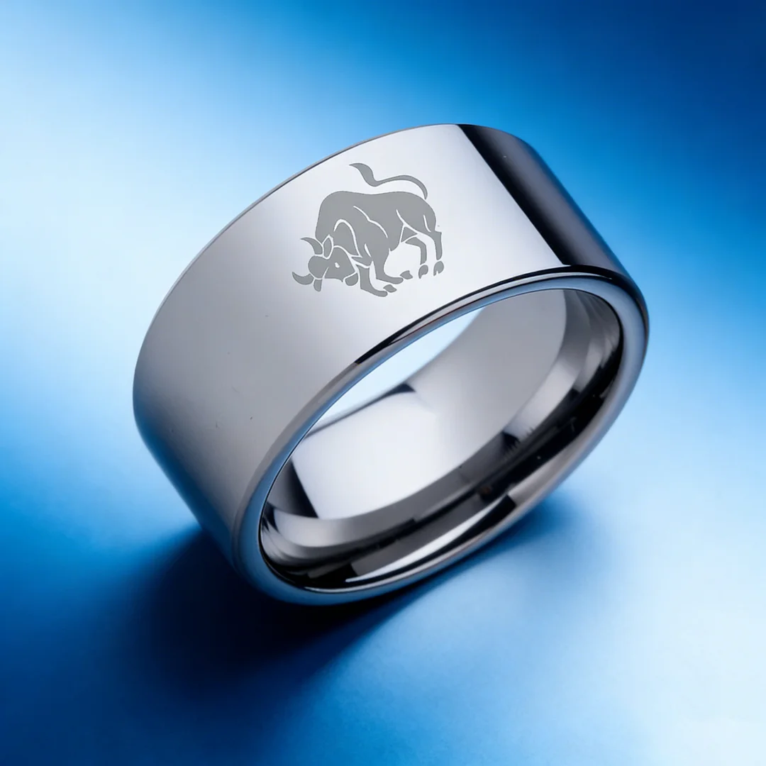 4MM 6MM 8MM 10MM Width Zodiac Taurus Laser Tungsten Carbide Rings Silver Flat Couple Wedding Bands 