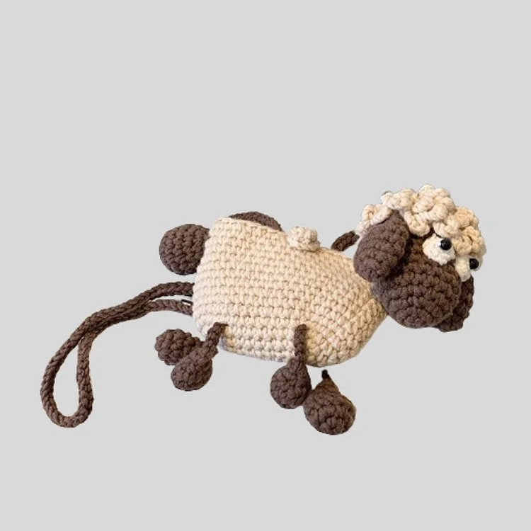 Lulusnow Handmade Beige 3D Shaun The Sheep Crochet Crossbody Bag Gift For Christmas