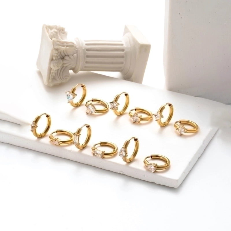 1 Pair French Style Minimalist Korean Style Pentagram Geometric Heart Shape Plating Inlay 304 Stainless Steel Zircon Earrings