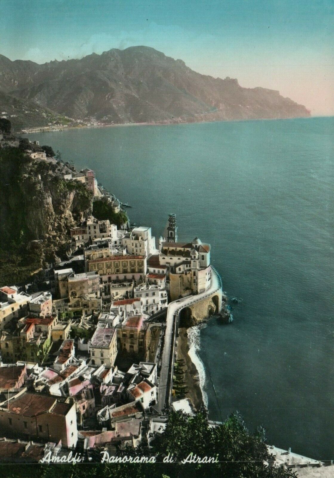 Amalfi Panorama of Atrani Italy Real Photo Poster painting RPPC Postcard 4 x 5.75
