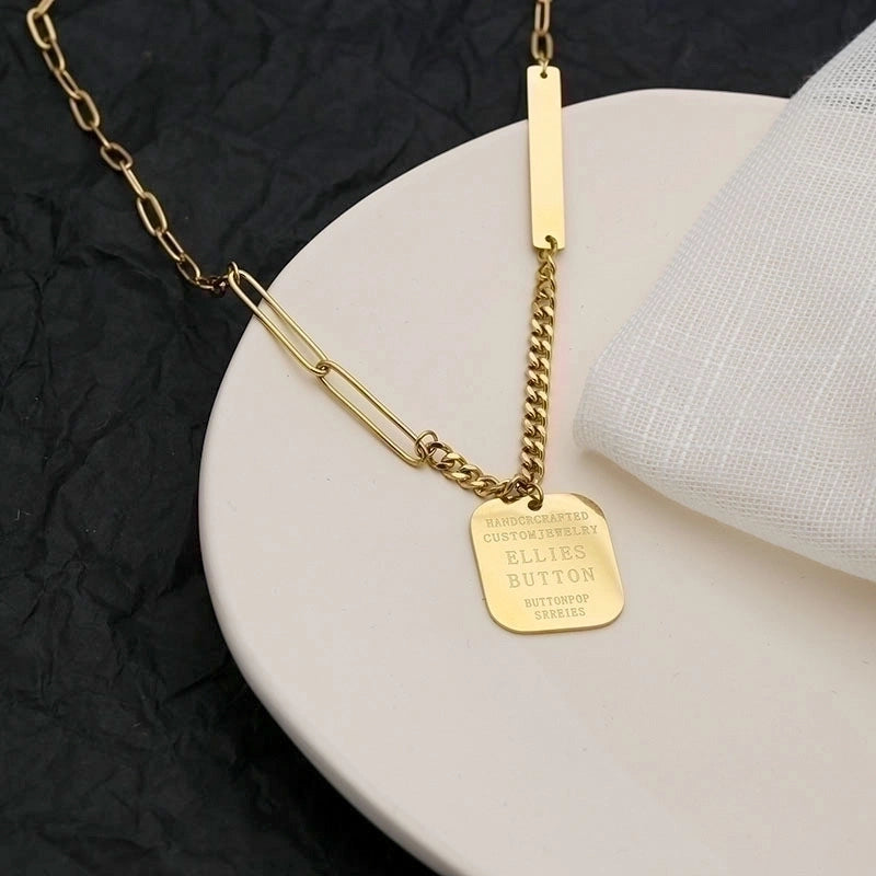 Sweet Minimalist Round Chinese Character Flower Titanium Steel Inlay Rhinestones Shell Pendant Necklace