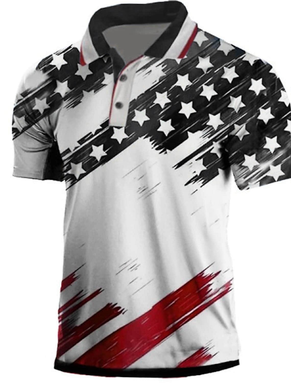 Men's American flag printed button T-shirt PLUSCLOTHESMAN