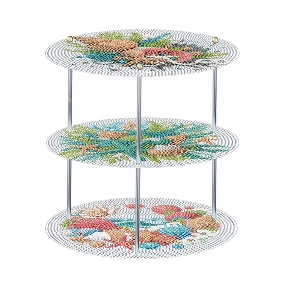 3 Tier Ocean Shells  Wooden Special Shape Diamond Painting Storage Tray for Home