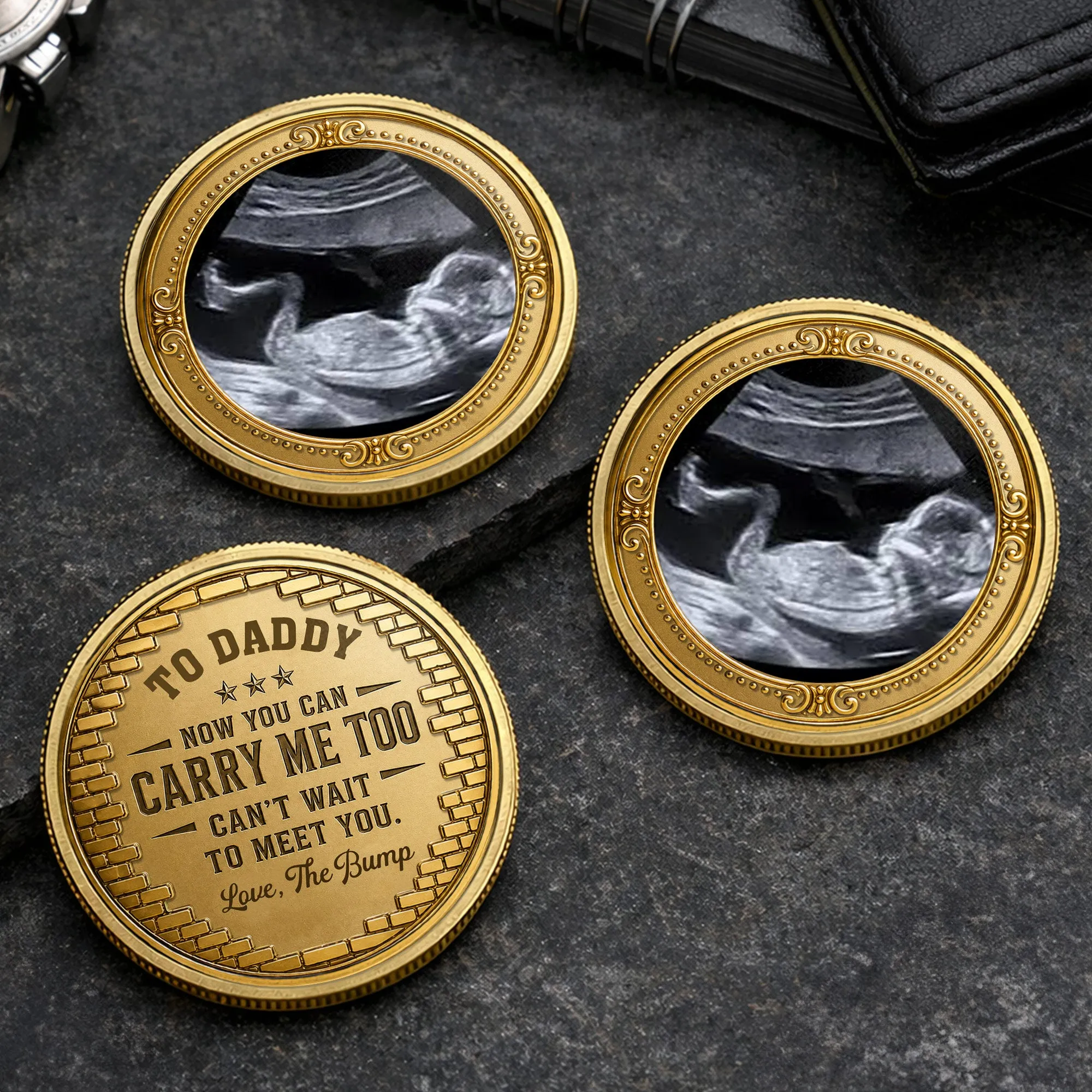 Our Little Miracle Baby Bump Ultrasound Photo Gold Frame - Custom Commemorative Coin - DAD702_KCOIN