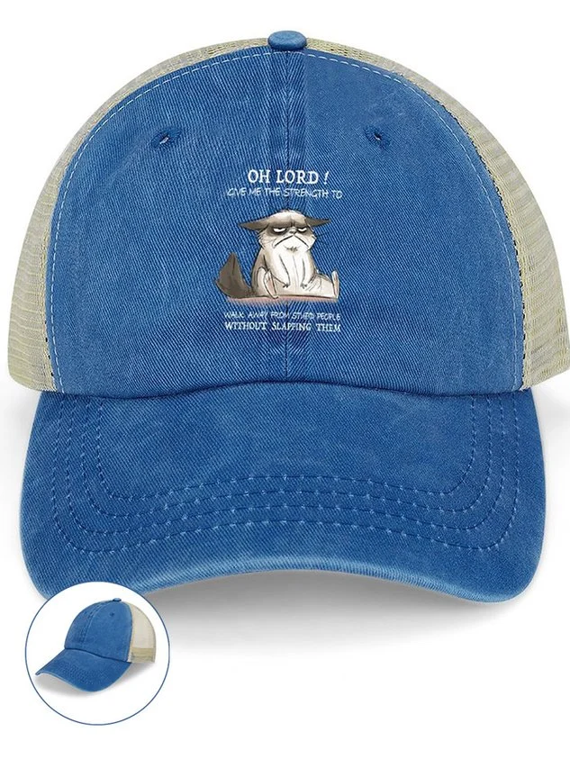 Women's Funny Word Oh Lord Give Me The Strength To Walk Away From Stupid People Without Slapping Washed Mesh-back Baseball Cap QueenFunky
