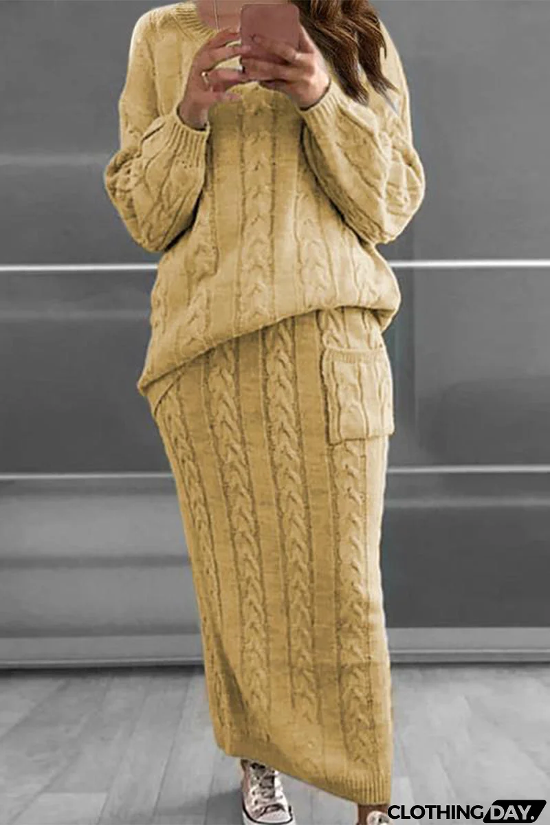 Casual Solid Color O Neck Long Sleeve Two Pieces(12 Colors)