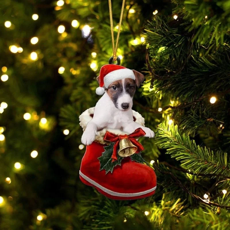 VigorDaily Smooth Fox Terrie In Santa Boot Christmas Hanging Ornament SB162