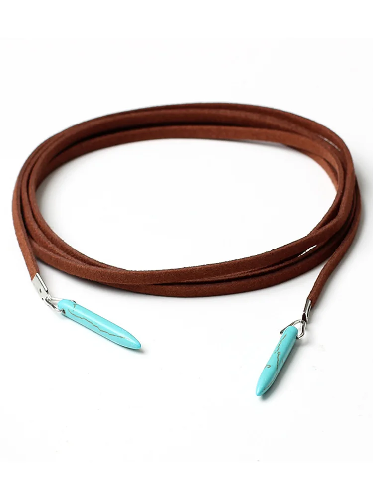 Wearshes Western Turquoise Pendant Leather Necklace