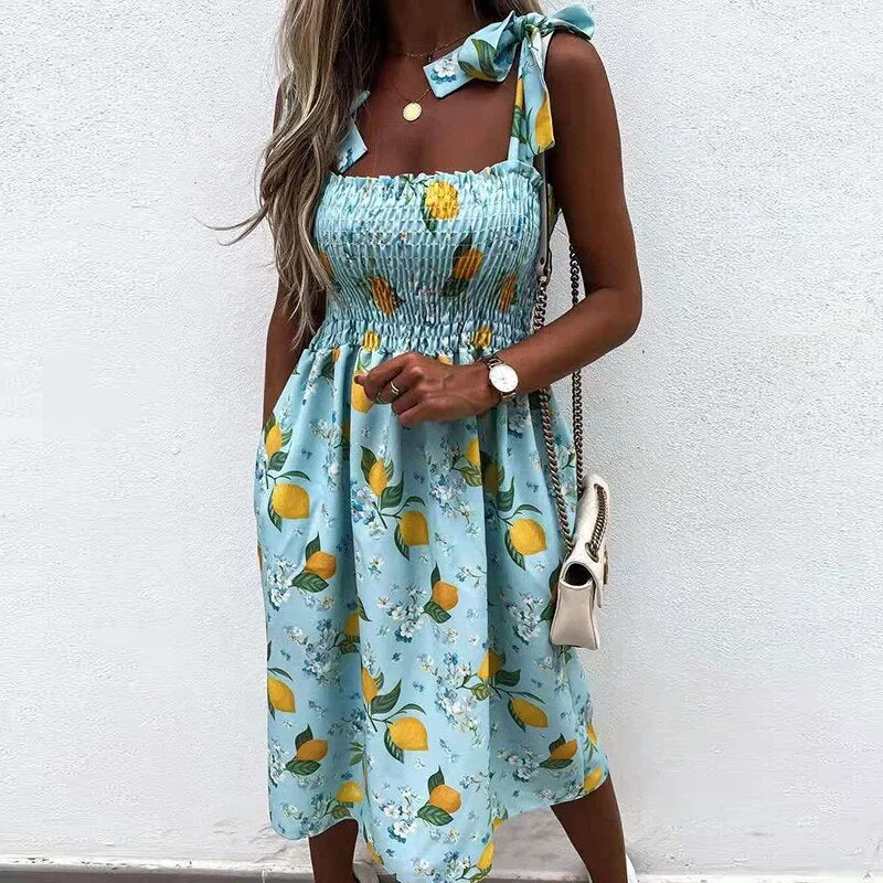 3XL New Off Shoulder Draped Sling Party Dress Women Spring Polka Dot Print A-Line Dress Summer Tie-up Bow Sleeveless Beach Dress