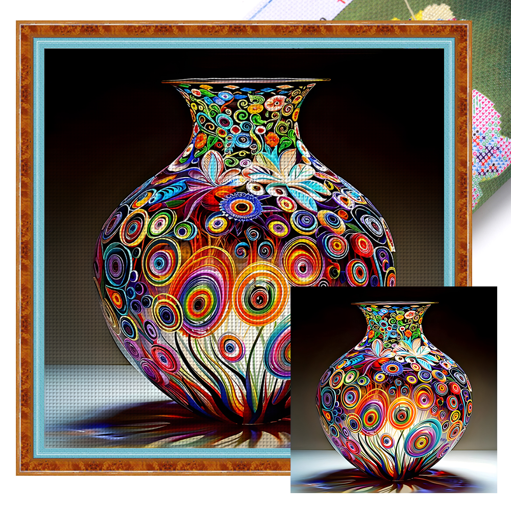 Colored Glass Vase Full 11CT Pre-stamped Canvas(50*50cm) Cross Stitch