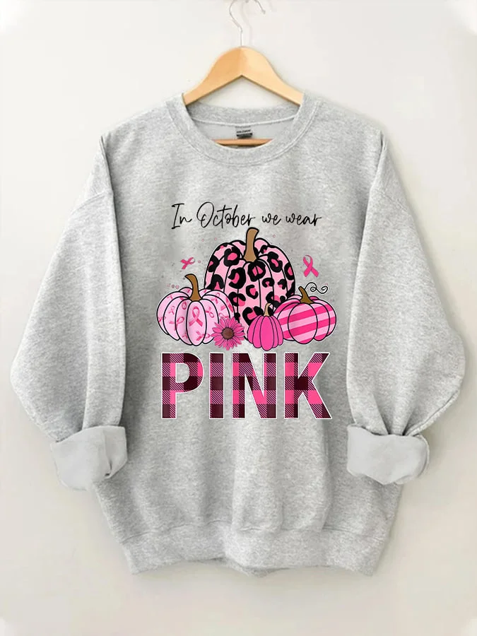 Women's October Pink Pumpkin Print Sweatshirt socialshop