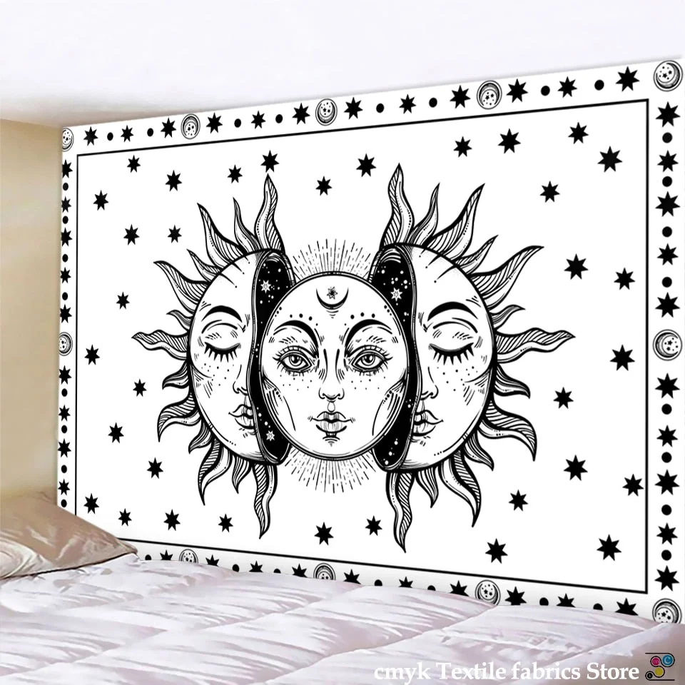 White Black Colorful Sun Moon Mandala Tapestry Wall Hanging Celestial Wall Tapestry Hippie Wall Carpets Dorm Decor Wall Tapestr