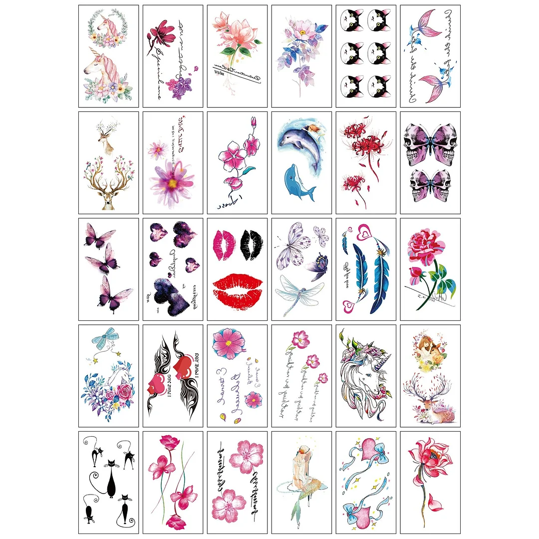3D personality children young men and women fashion flowers simple text love arm neck wrist waterproof temporary tattoo stickers