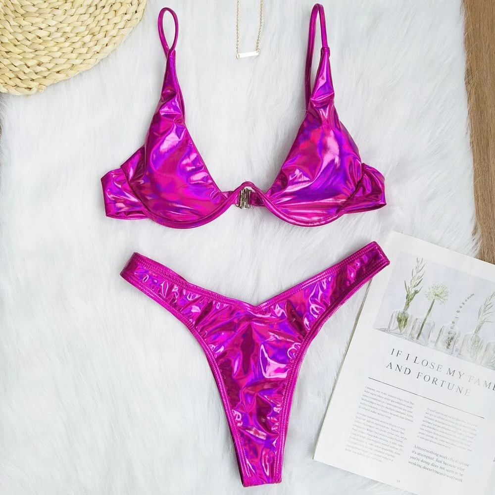 Blue Micro Bikini set 2021 Push up Swimsuit Female Shiny Bikinis Underwire Swimwear Women Two piece set bathing suit