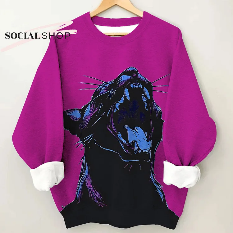 Elegant Artistic Women's Long-Sleeve Sweatshirt with Black Panther socialshop