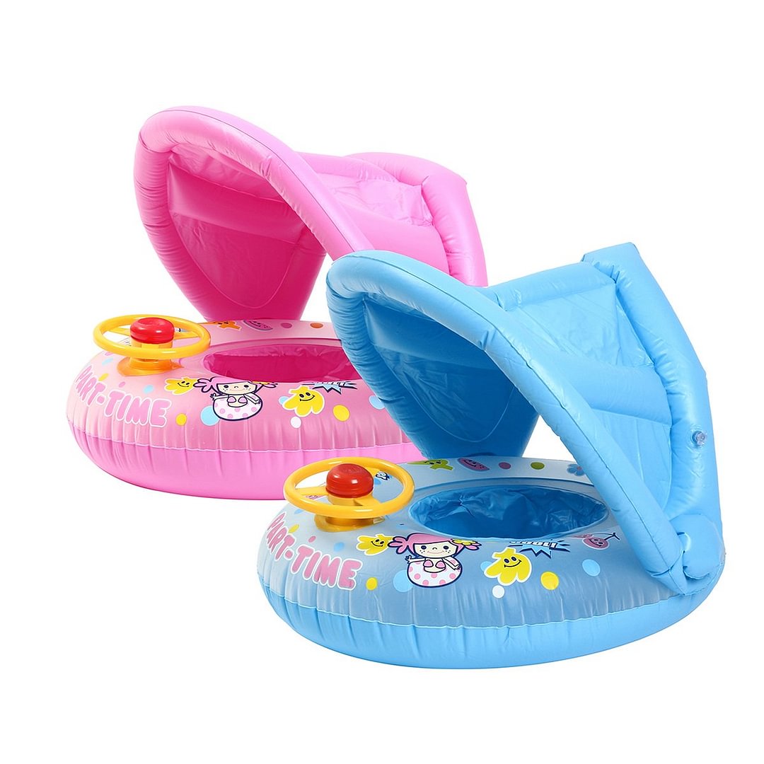 Inflatable Kids Water Float Boat Ring With Sunshade, 23x27inch