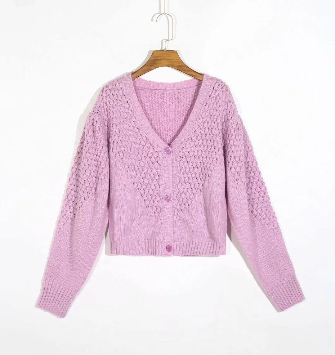 Vintage Women Puff Sleeve Knitted Cardigan Elegant Ladies Sweater Tops Female Single Breasted Sweater for Spring Autumn