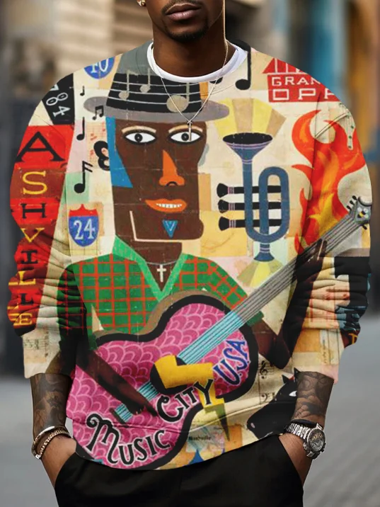 Men's African Tribal Guitarist Music City Art Print Casual Sweatshirt
