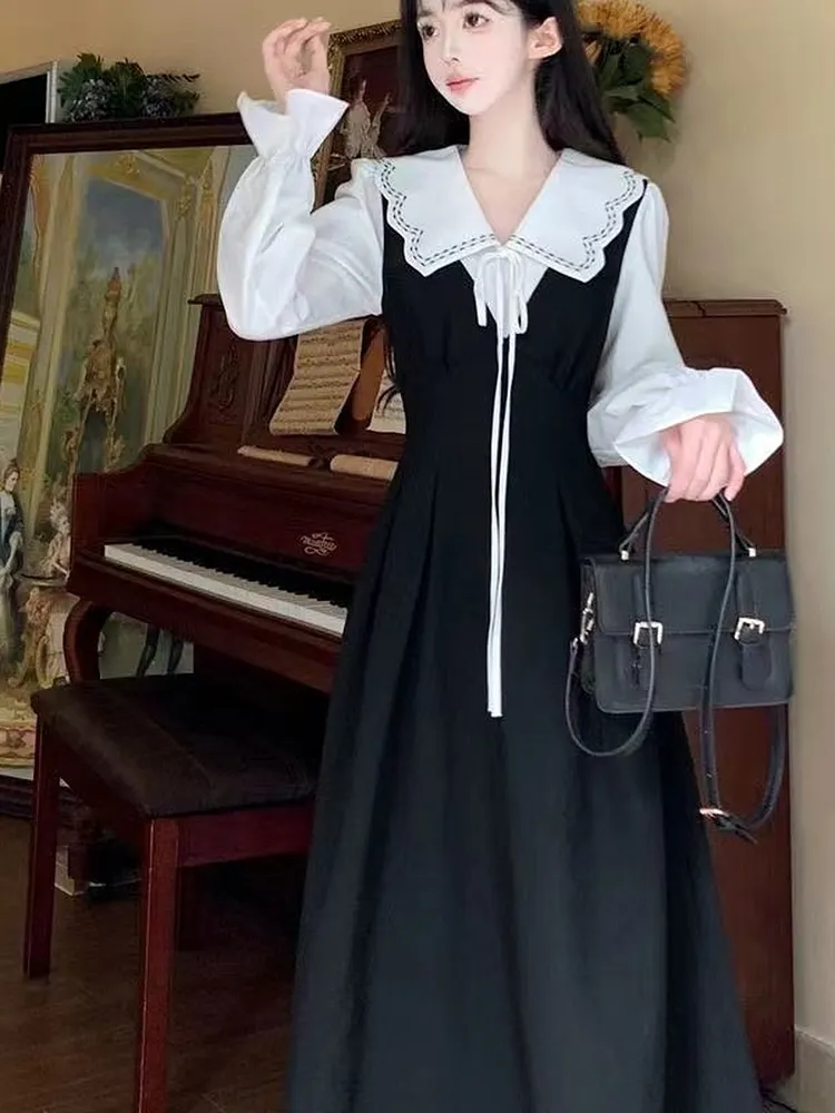 Color Block Layered Dress with Collar and Flattering Fit
