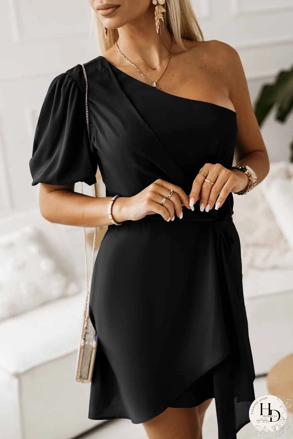 Asymmetric Bubble Knot Wrap Dress
