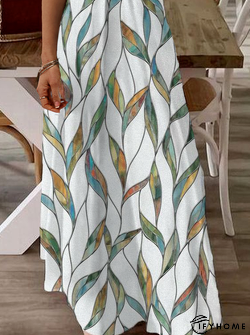 Printed Casual Square Neck Short Sleeve Dress | IFYHOME