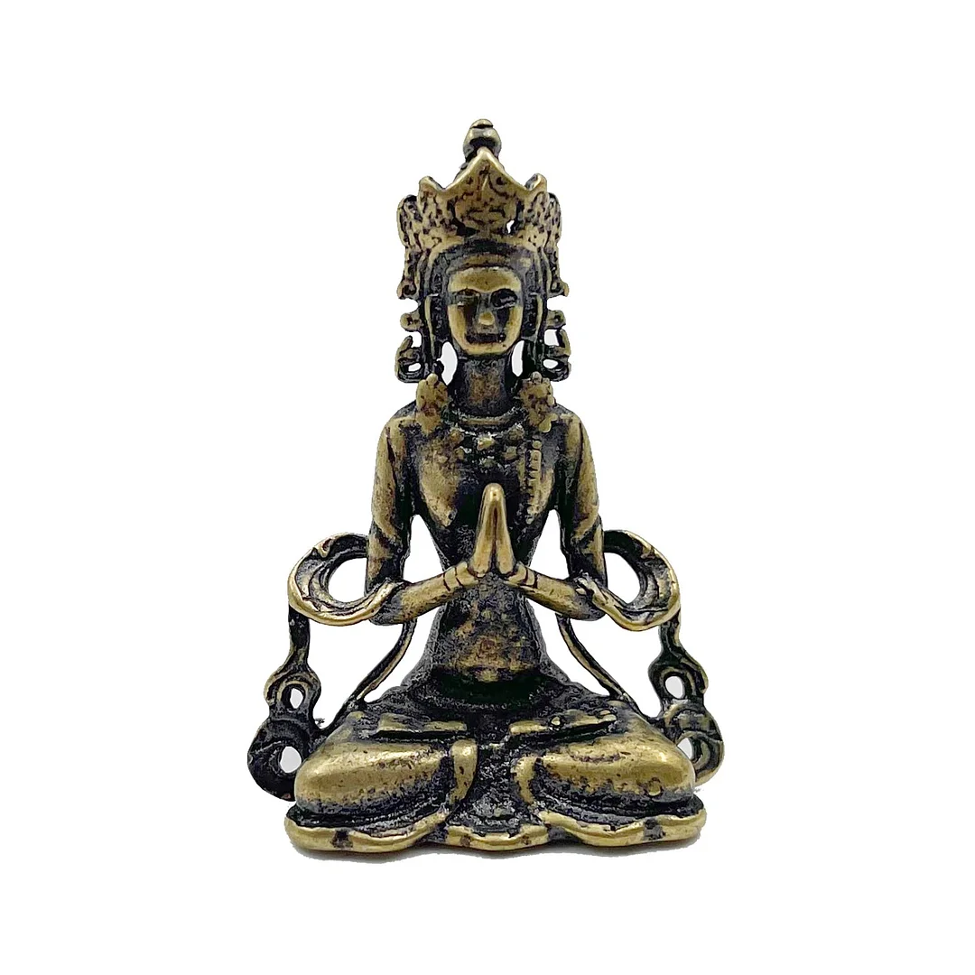 Retro Brass Meditate Zen Buddhism Household Buddha ornament Living Room Handmade Decoration Copper Statue Tea House Ornament