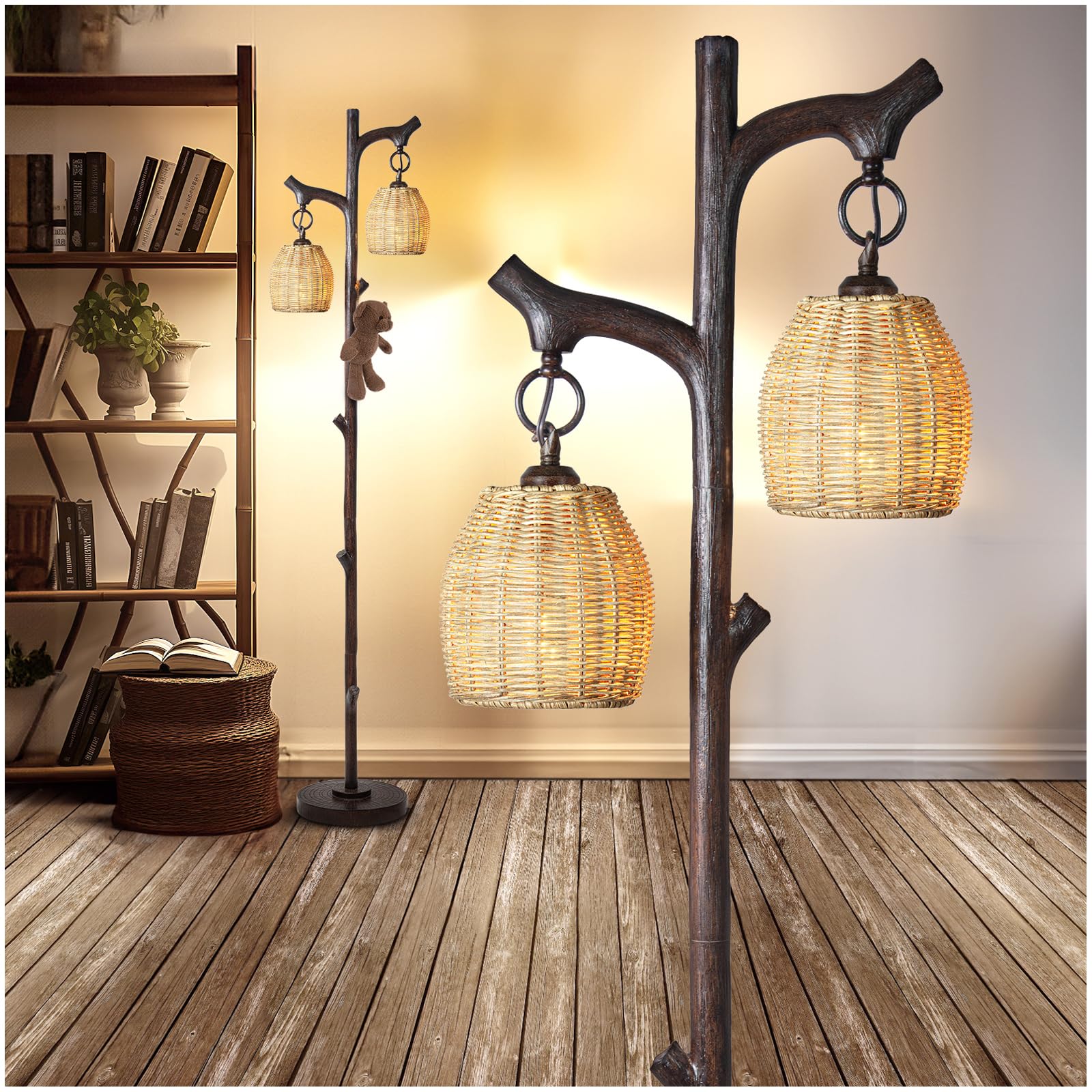 68" High Farmhouse Rustic  Cottage Floor Lamp Tree