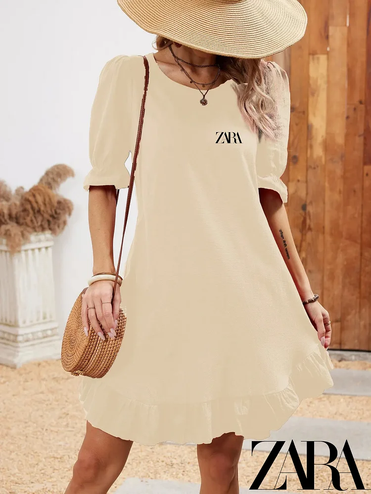 Sukienka ZARA Vintage z bawełny i lnu z rękawem do połowy łydki