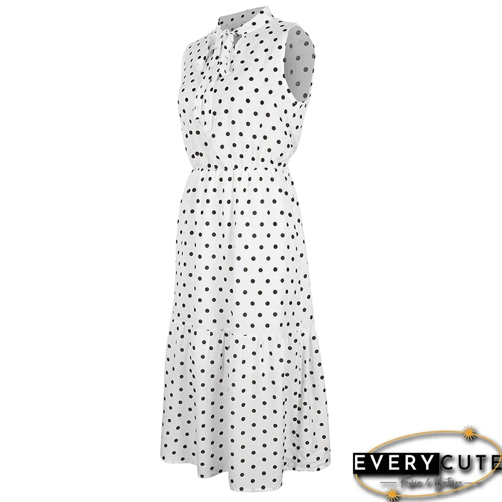 White Polka Dot Sleeveless Fashion Dress