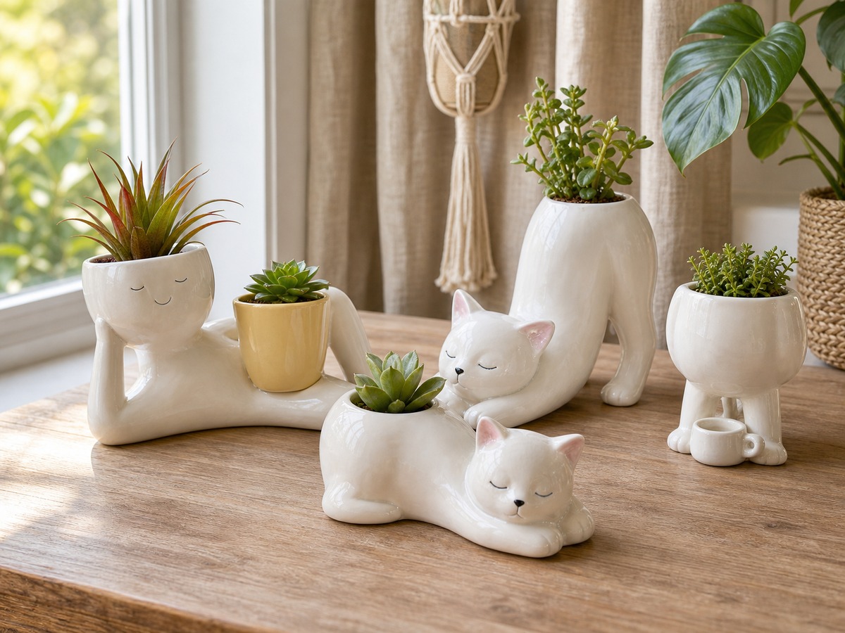 Complete handmade plant pot collection with four cute planter styles