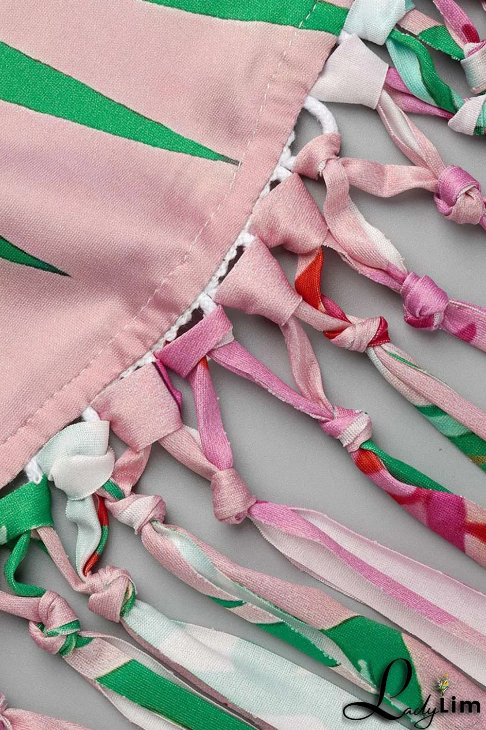 Pink Sexy Print Tassel Bandage Backless Halter One Step Skirt Dresses