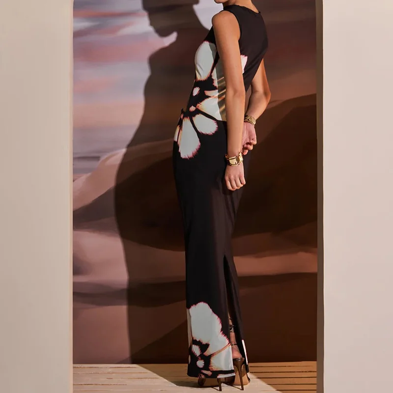 Toloer Toloer Women's Retro Hollow-Out Sexy Slit Dress 2024 Summer New Round Collar Light Mature Wind Dress Woman-Outfit Ideas