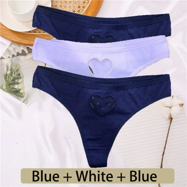 3PCS/Set Cotton G-String Seamless Thong Women Transparent Heart Low Waist Panties Ladies Underwear Panty Comfortable Lingerie