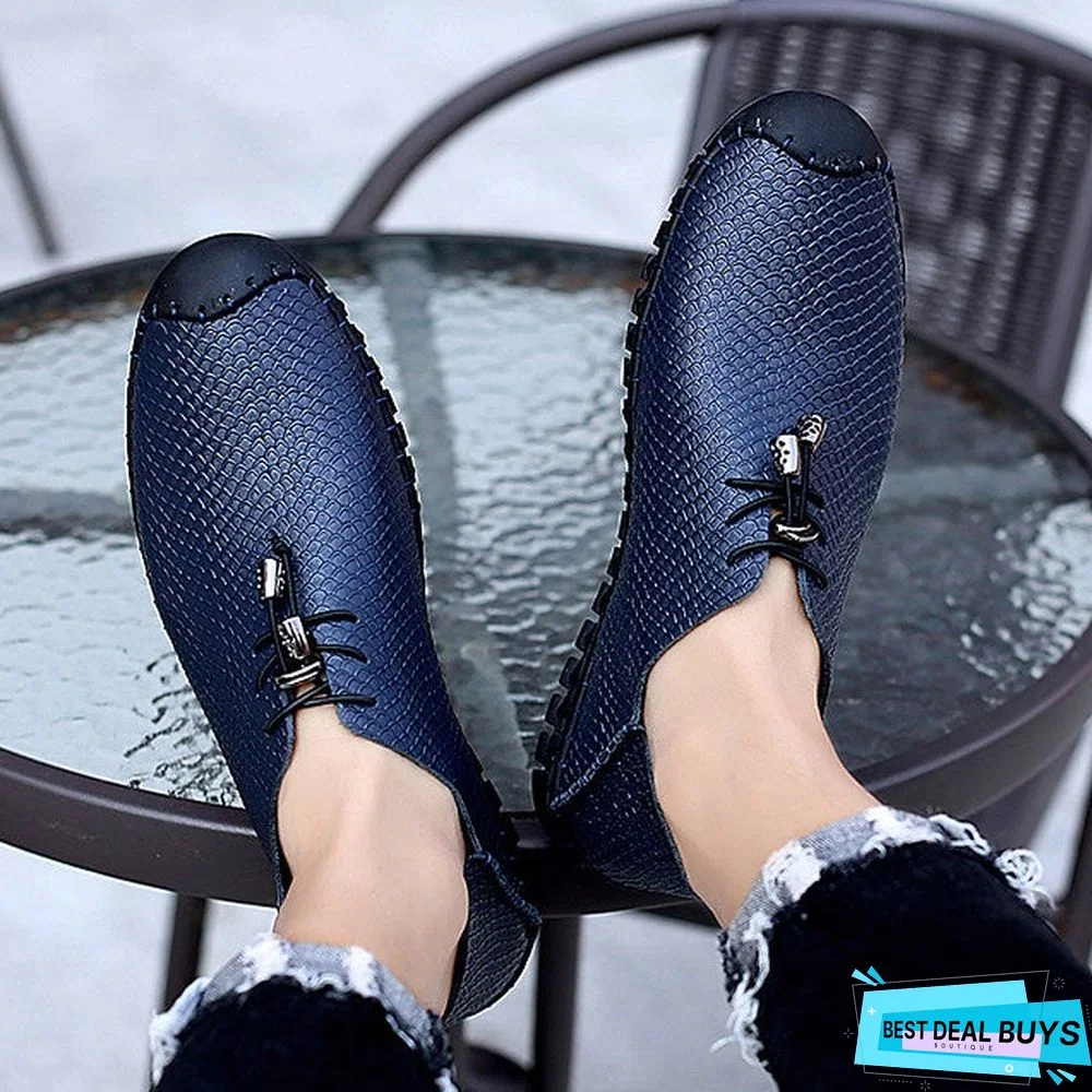 Men's Spring / Summer Casual Daily Oxfords Walking Shoes Cowhide Wear Proof Black / Blue / Brown