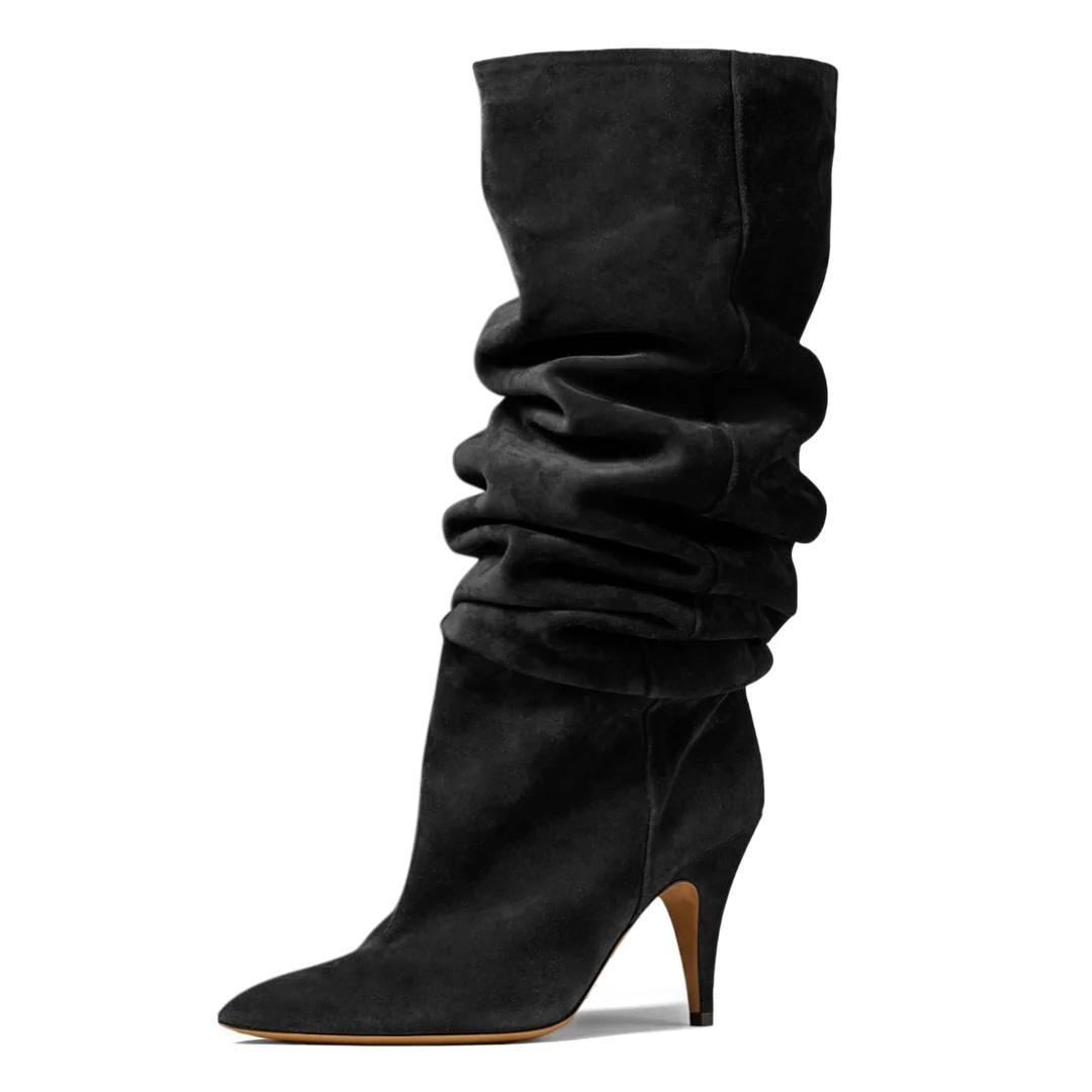 Women's Black Silhouette Sexy Booties with Faux Suede Sophistication