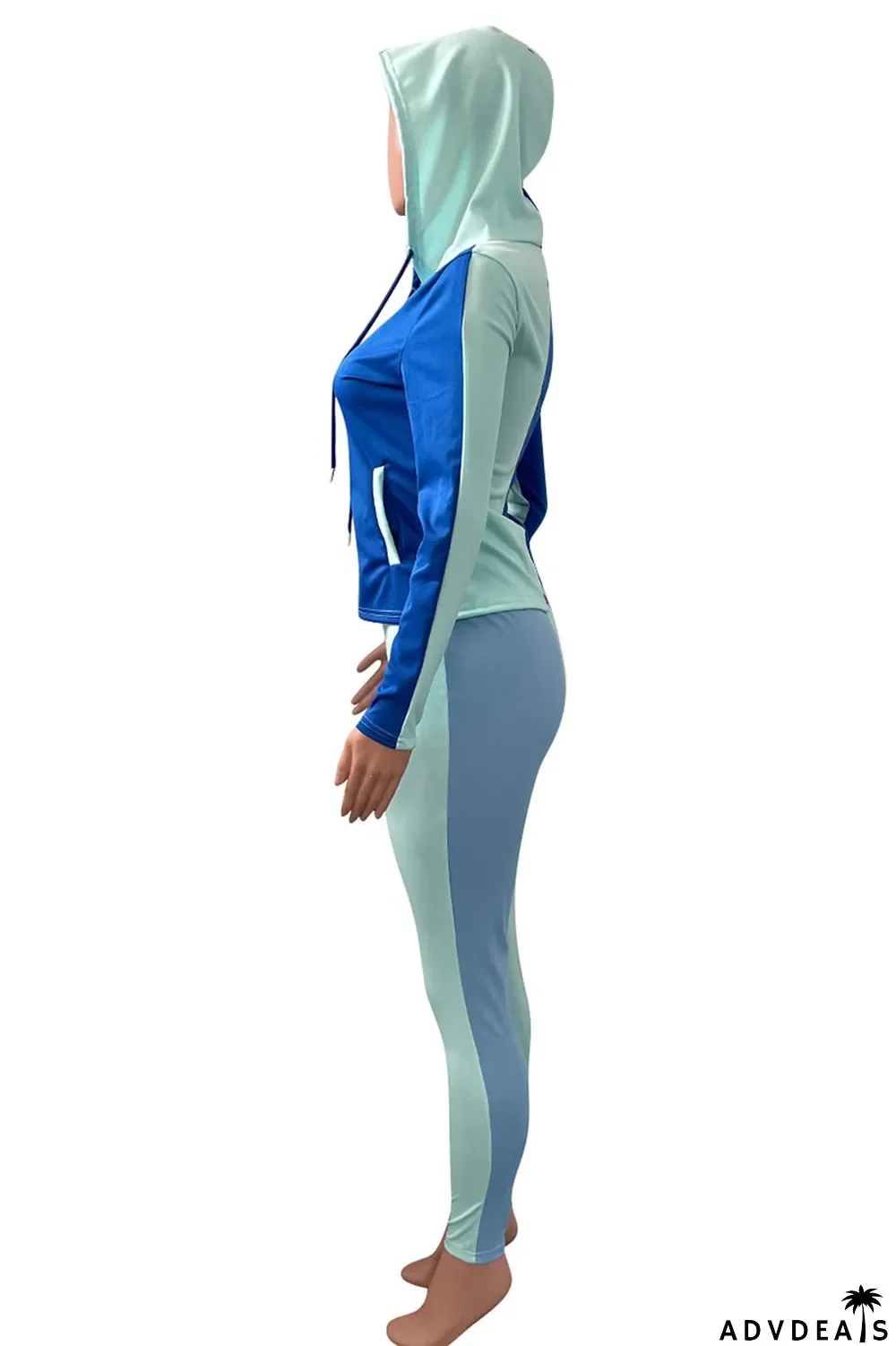 Deep Blue Casual Solid Split Joint Zipper Hooded Collar Long Sleeve Two Pieces