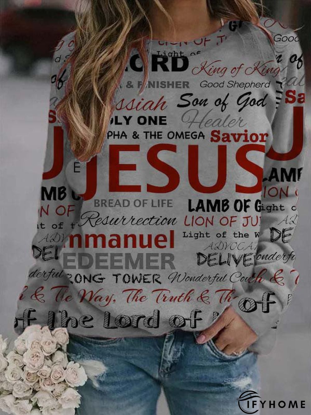 Long Sleeve Letter Cotton Blends Casual Sweatshirt | IFYHOME