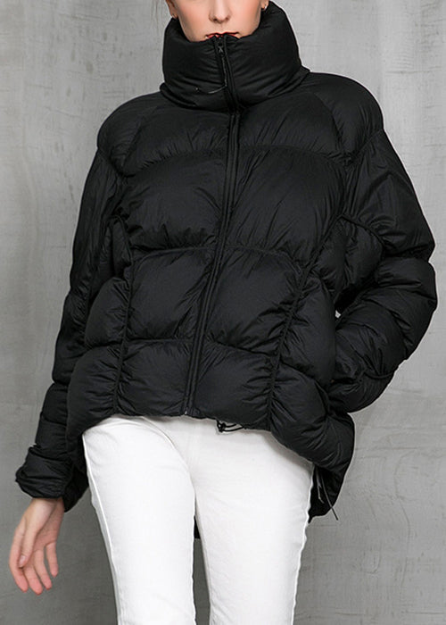 VCSHOES Loose Black Zip Up Drawstring Pockets Duck Down Coat Winter
