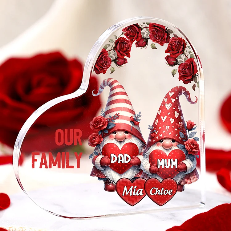 4 Names-Personalized Family Dwarf Acrylic Ornament-Custom Text Acrylic Family Heart Keepsake Desktop Ornament For Family