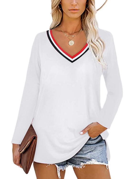 Women Half Sleeve V-neck Solid Color Dress