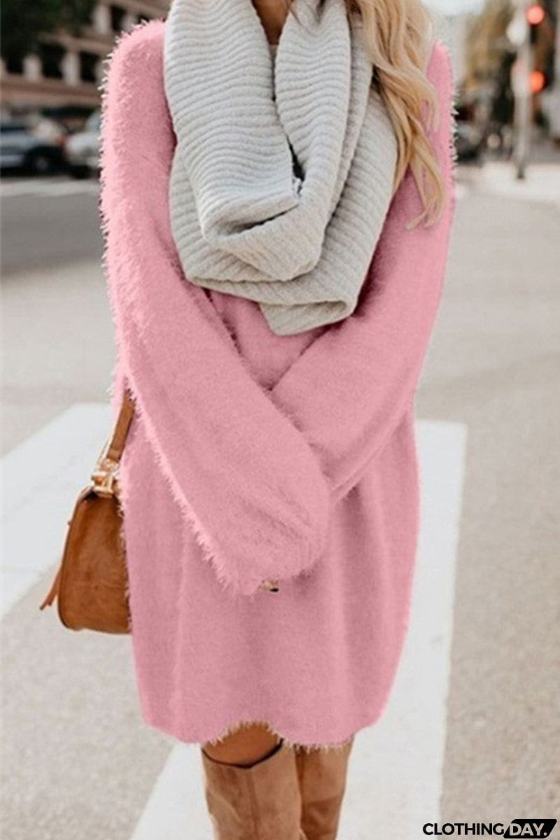 Sweet Solid Solid Color O Neck A Line Dresses