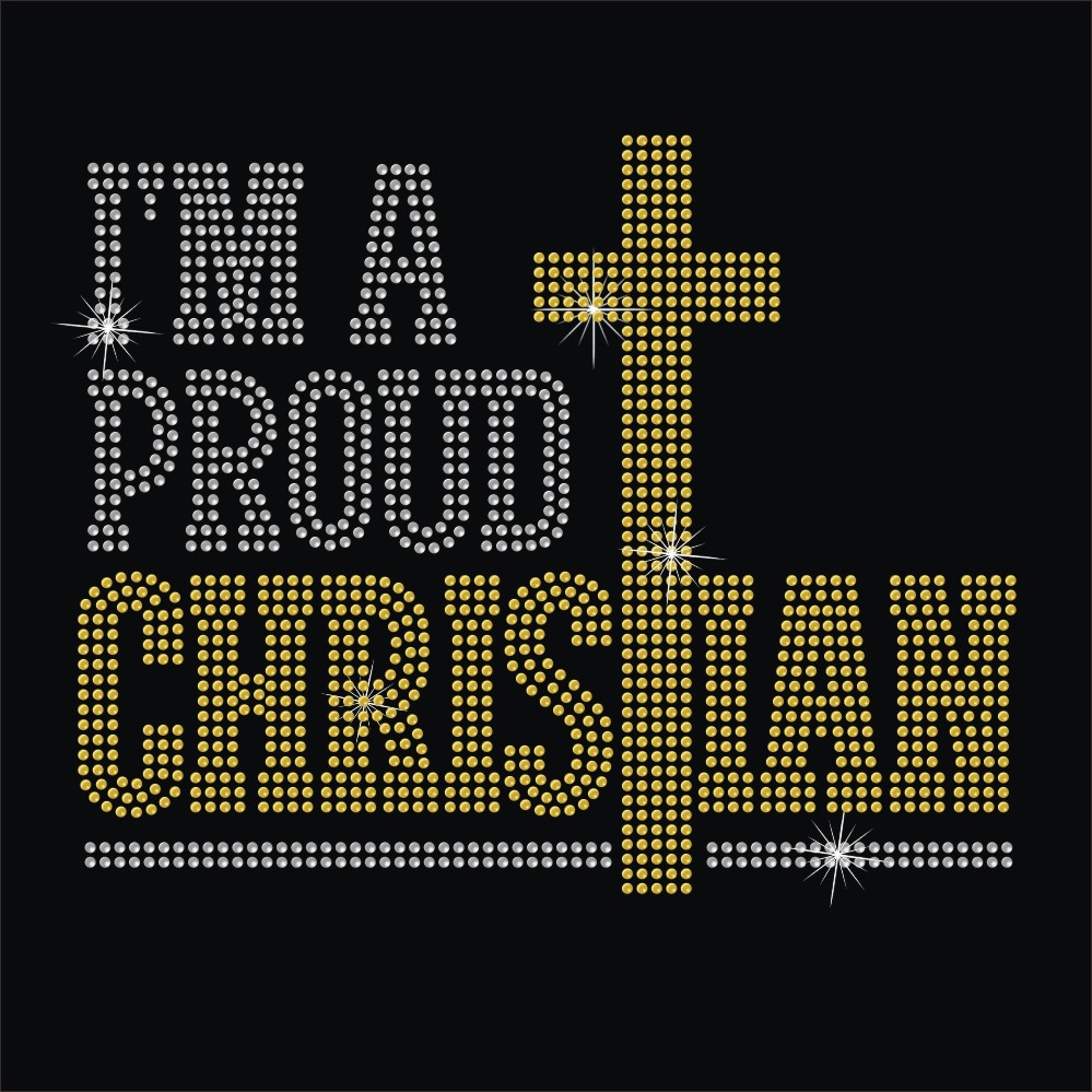 I am proud of christian letter cross iron on crystal rhinestone transfers